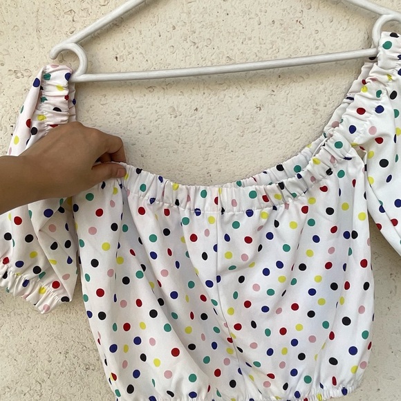 Zara off shoulder polka dot summer crop top - Picture 5 of 8